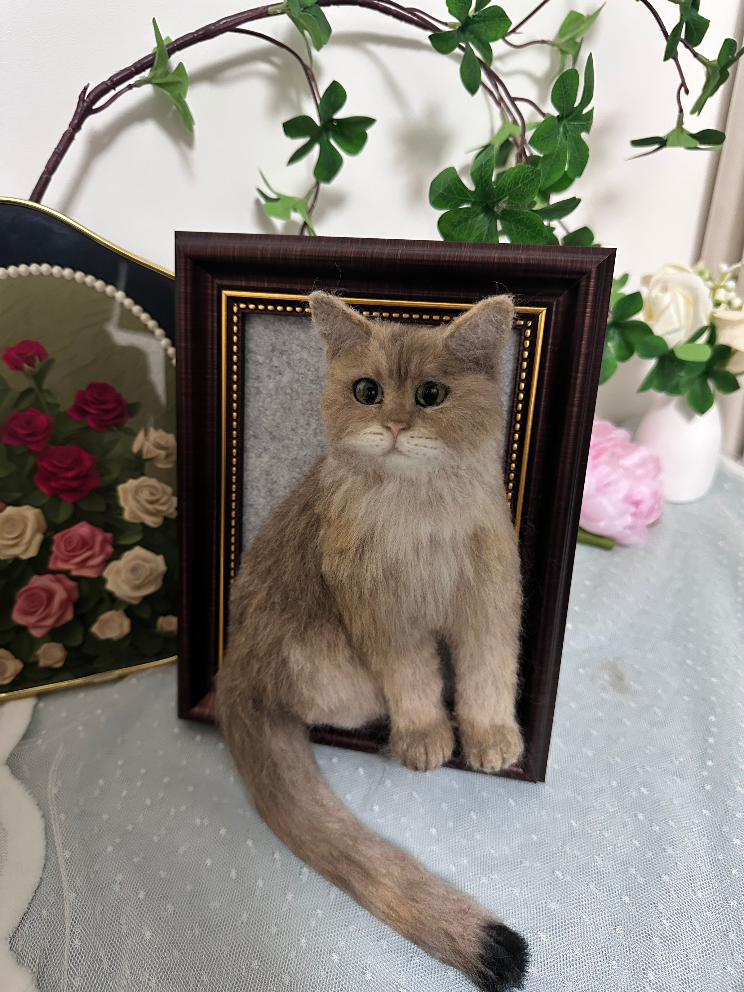 Custom Cat 3D Wool Felt Portrait With Photo Frame | Handmade Memorial Gifts