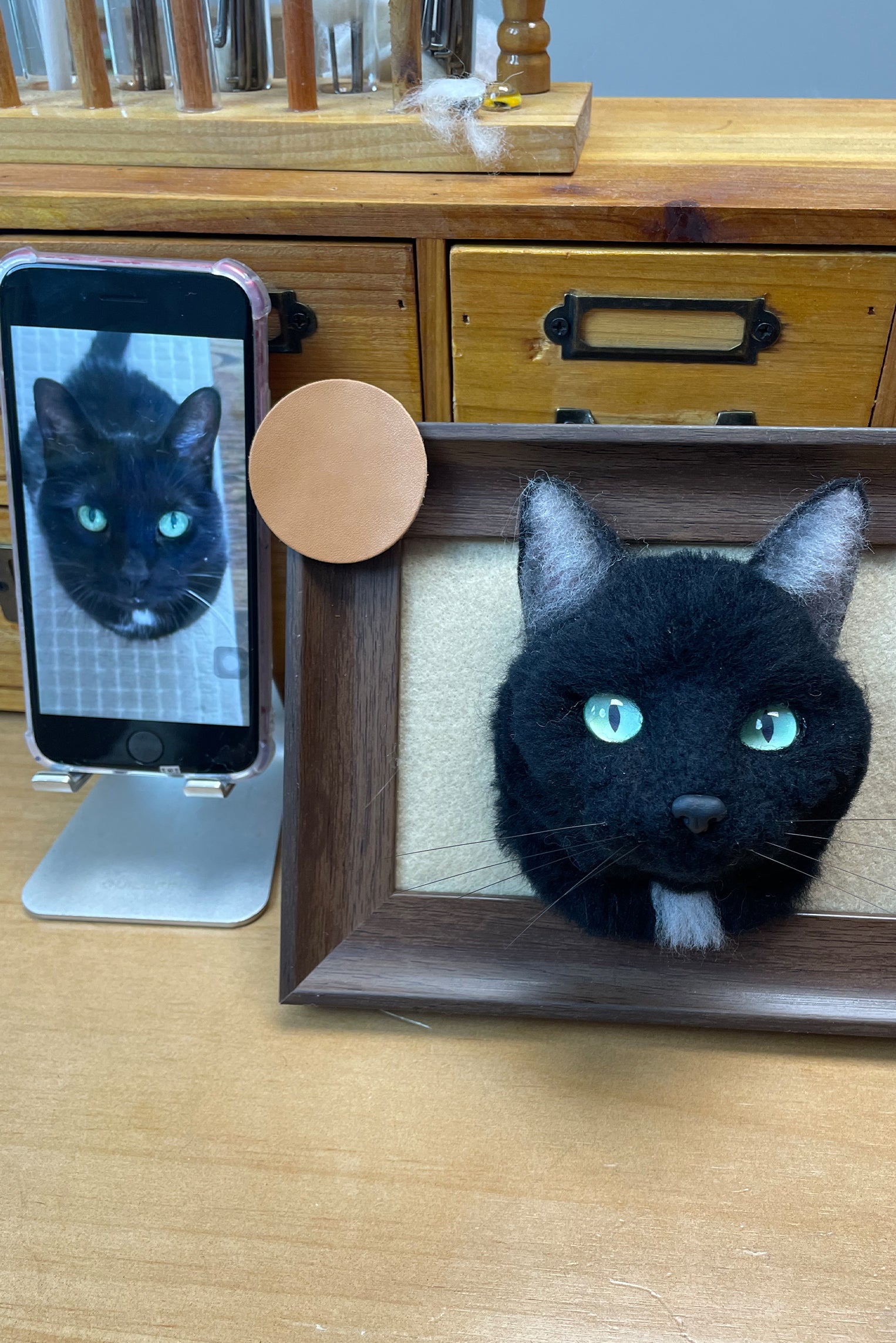 Custom 3D Wool Felt Portrait Pet Head Poseture With Photo Frame