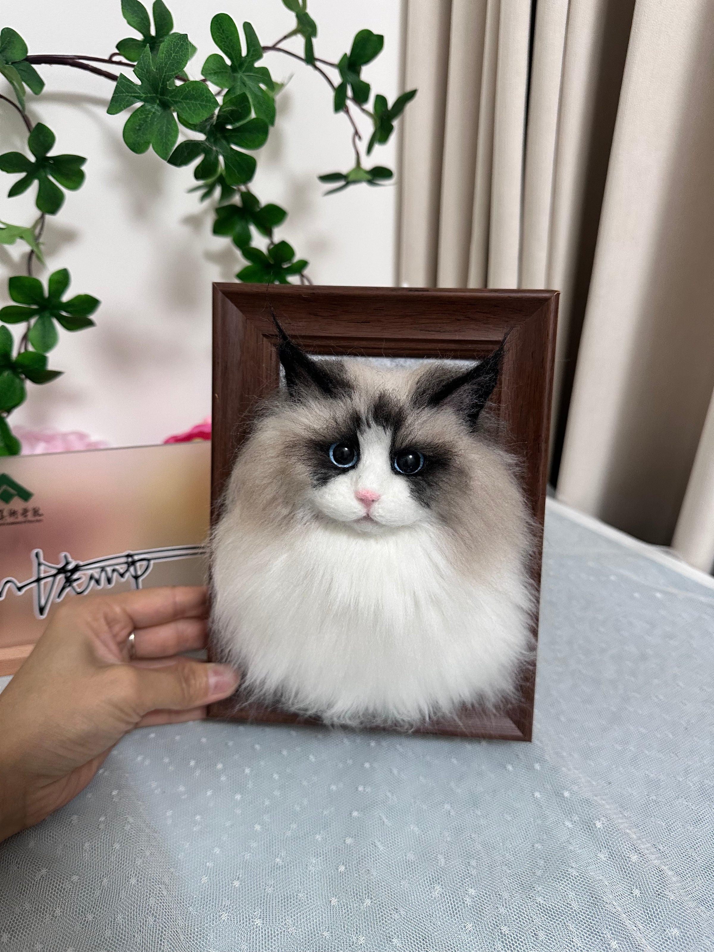 Custom Cat 3D Wool Felt Portrait With Photo Frame | Handmade Memorial Gifts