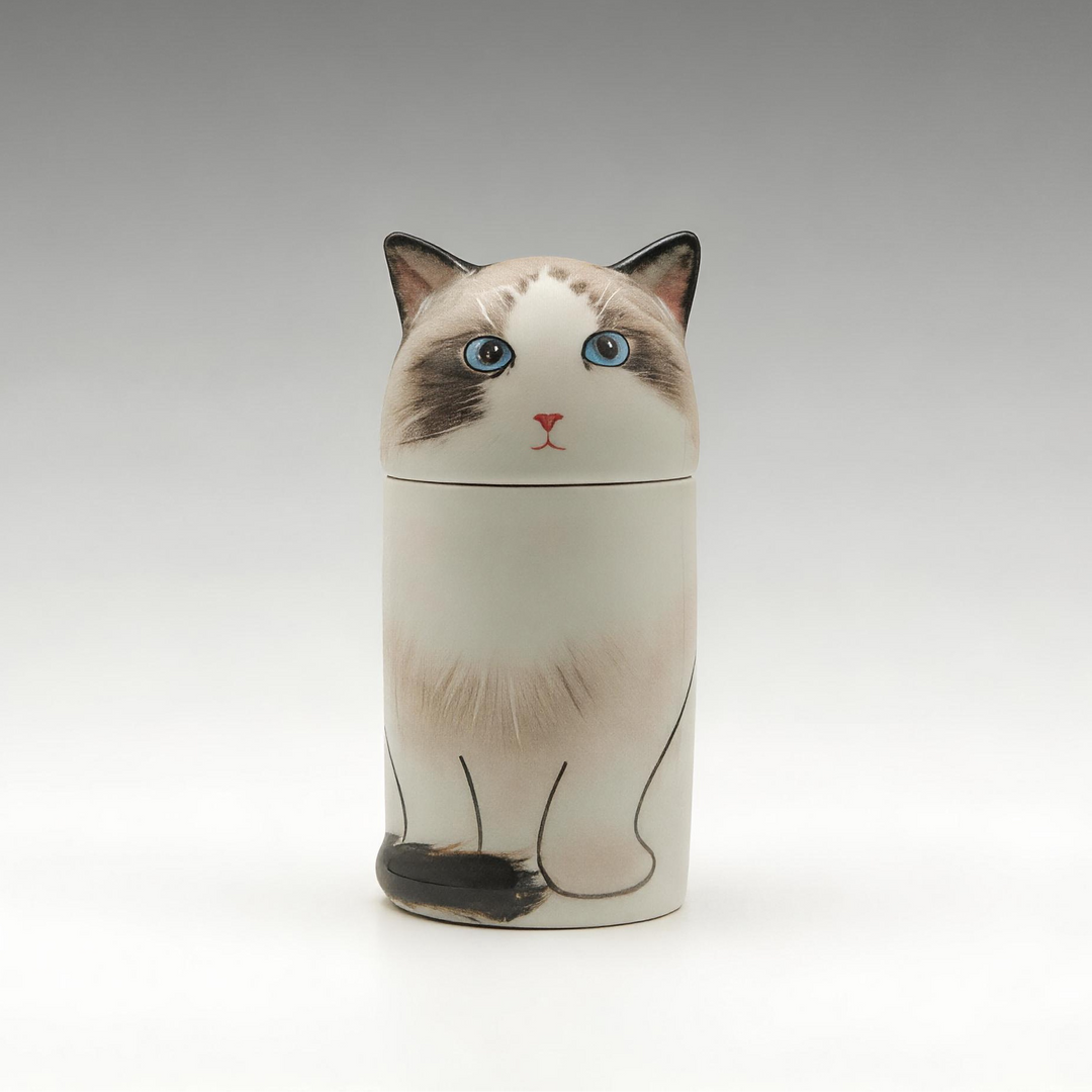 3D Painted Cat Urn & Storage Jar