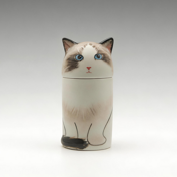 3D Painted Cat Urn & Storage Jar