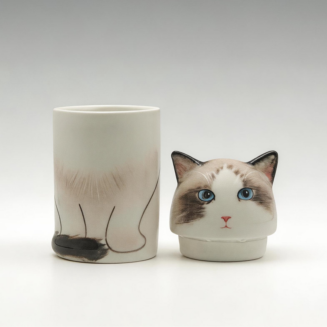 3D Painted Cat Urn & Storage Jar
