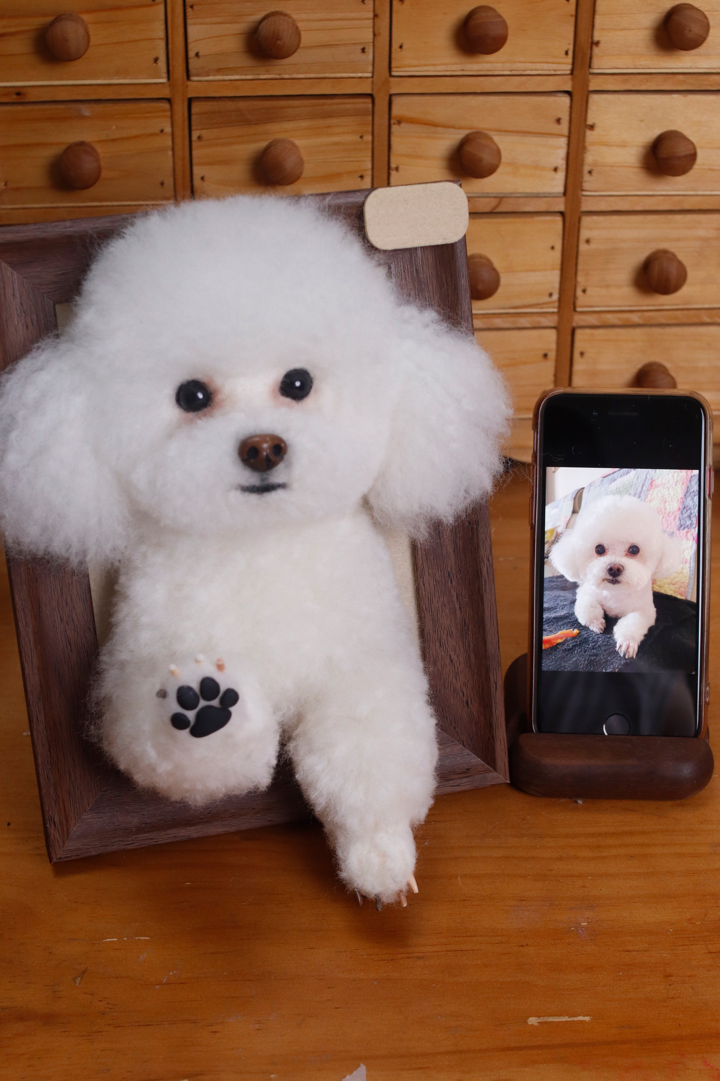 Custom 3D Wool Felt Portrait Pet Half Body Poseture With Photo Frame