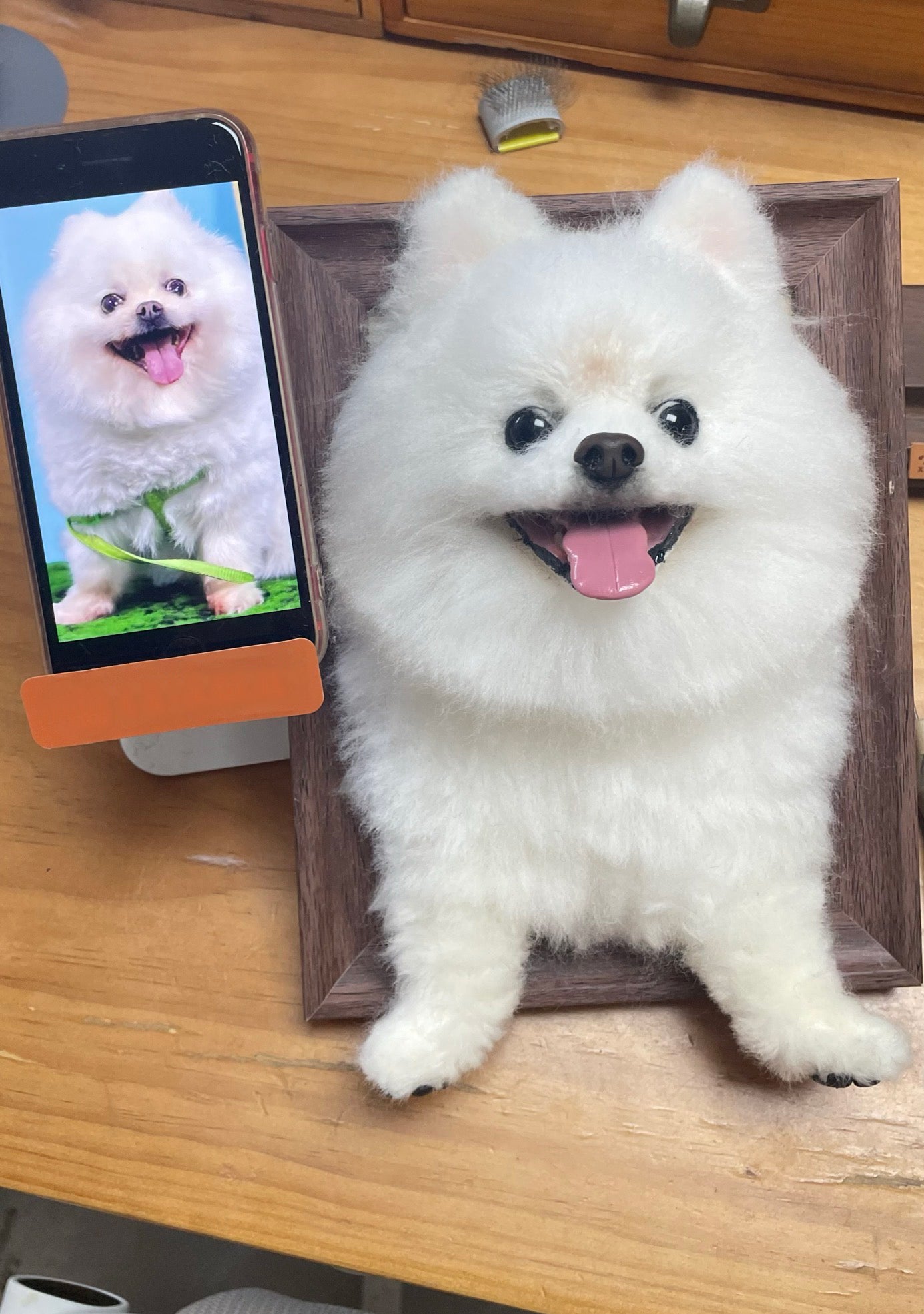 Custom 3D Wool Felt Portrait Pet Half Body Poseture With Photo Frame
