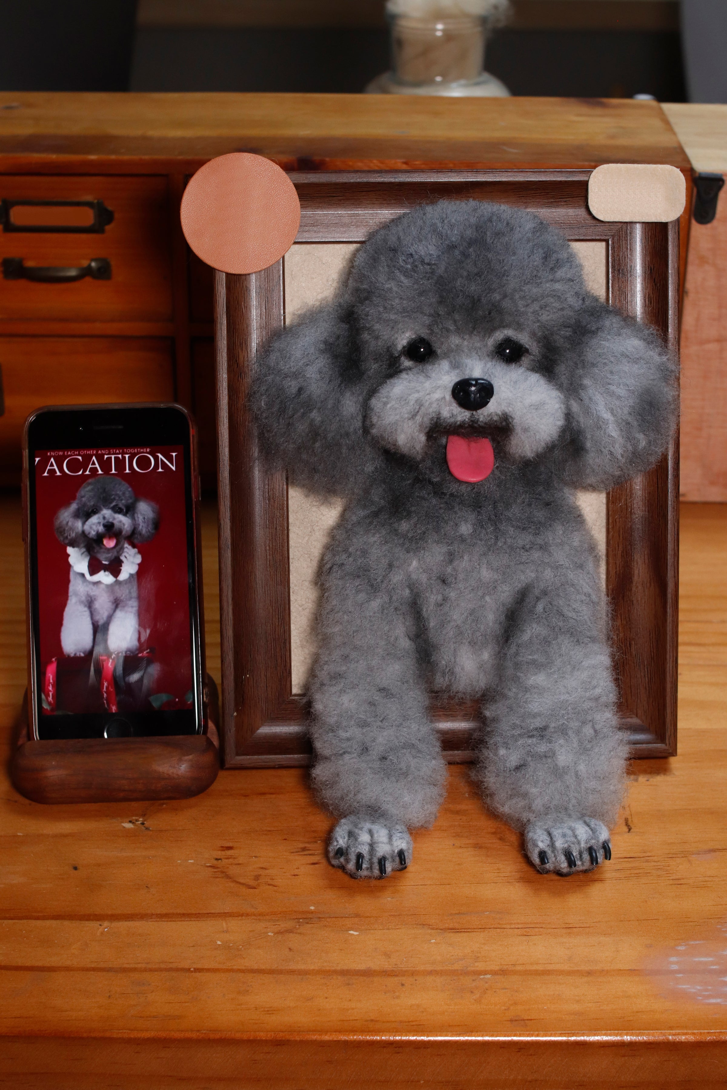 Custom 3D Wool Felt Portrait Pet Half Body Poseture With Photo Frame