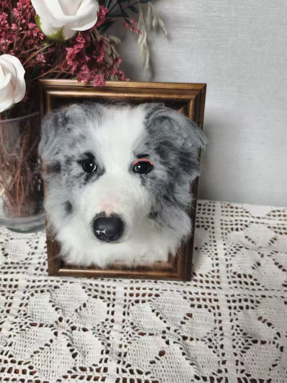 Custom Dog 3D Wool Felt Portrait With Photo Frame | Handmade Memorial Gifts