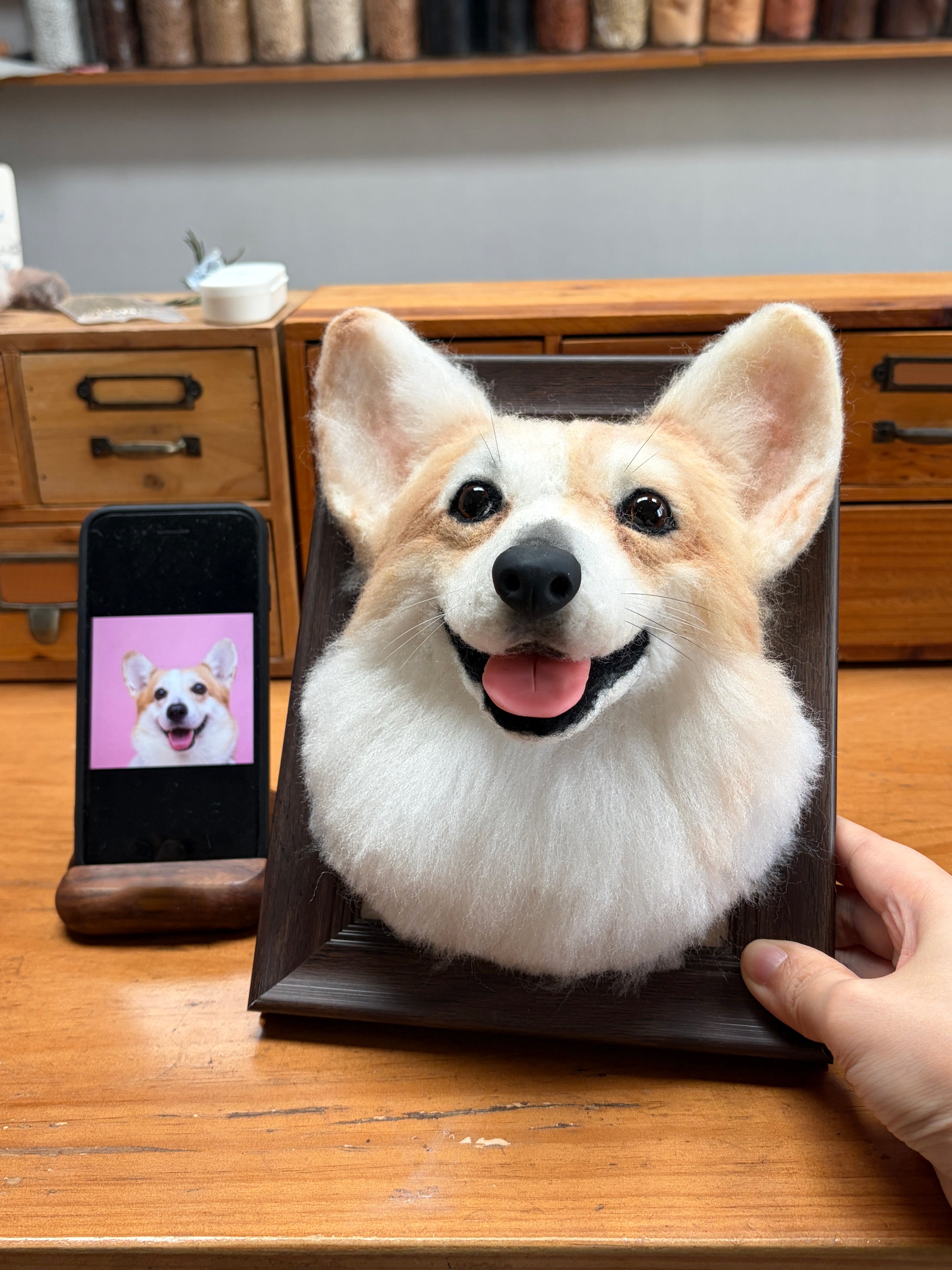 Custom 3D Wool Felt Portrait Pet Head Poseture With Photo Frame