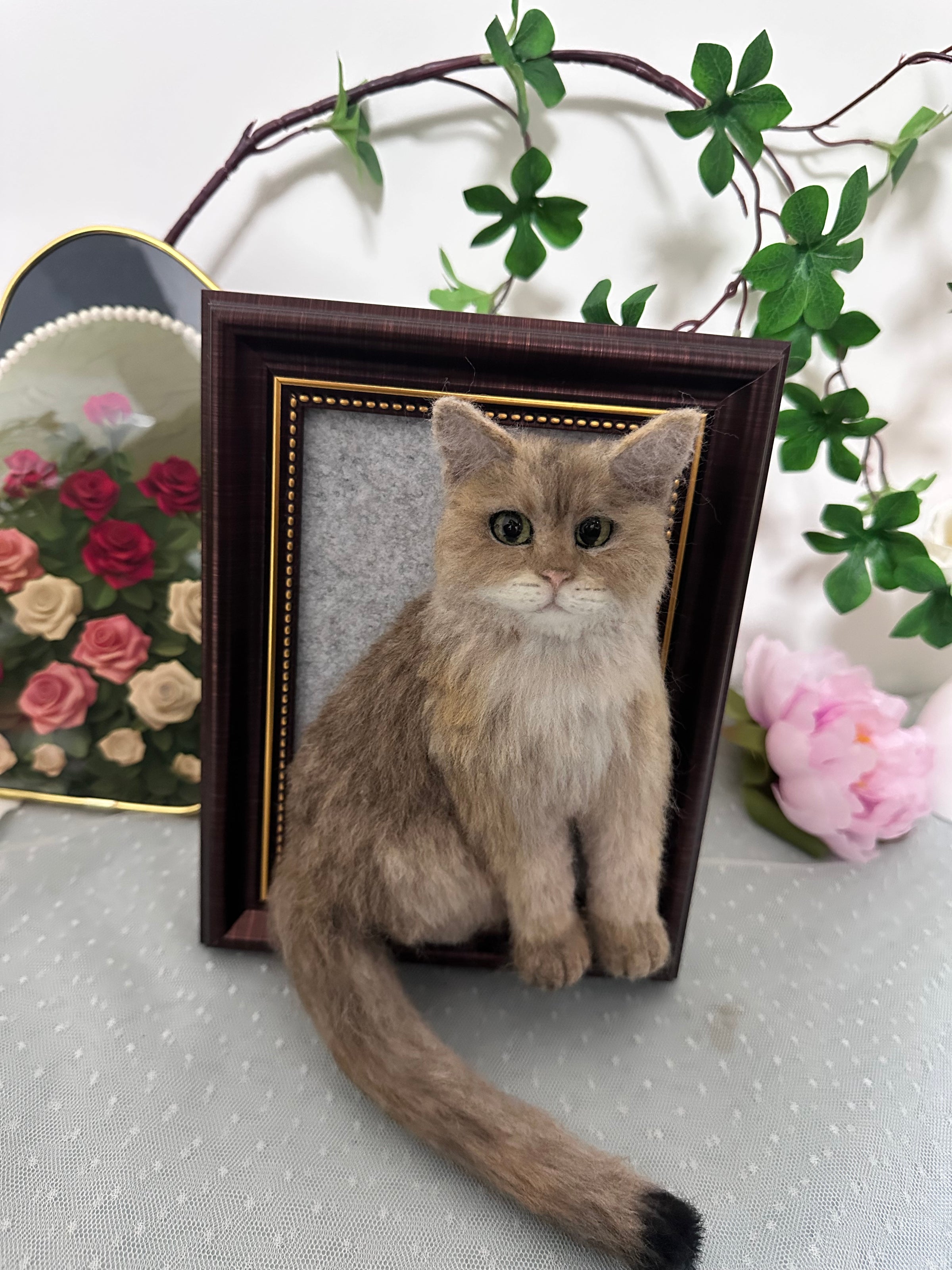 Custom Cat 3D Wool Felt Portrait With Photo Frame | Handmade Memorial Gifts