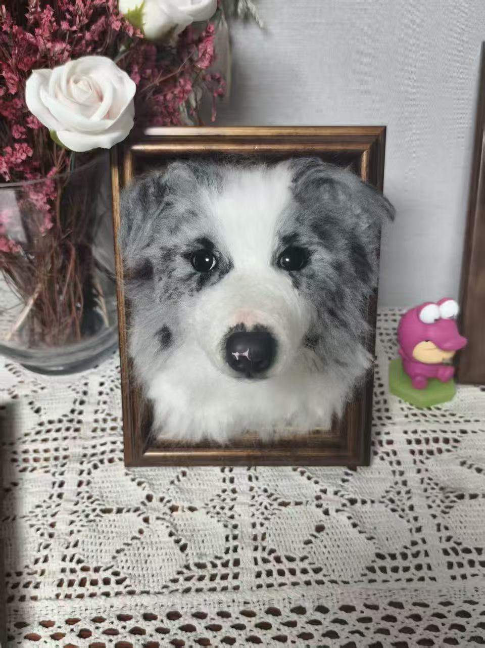 Custom Dog 3D Wool Felt Portrait With Photo Frame | Handmade Memorial Gifts