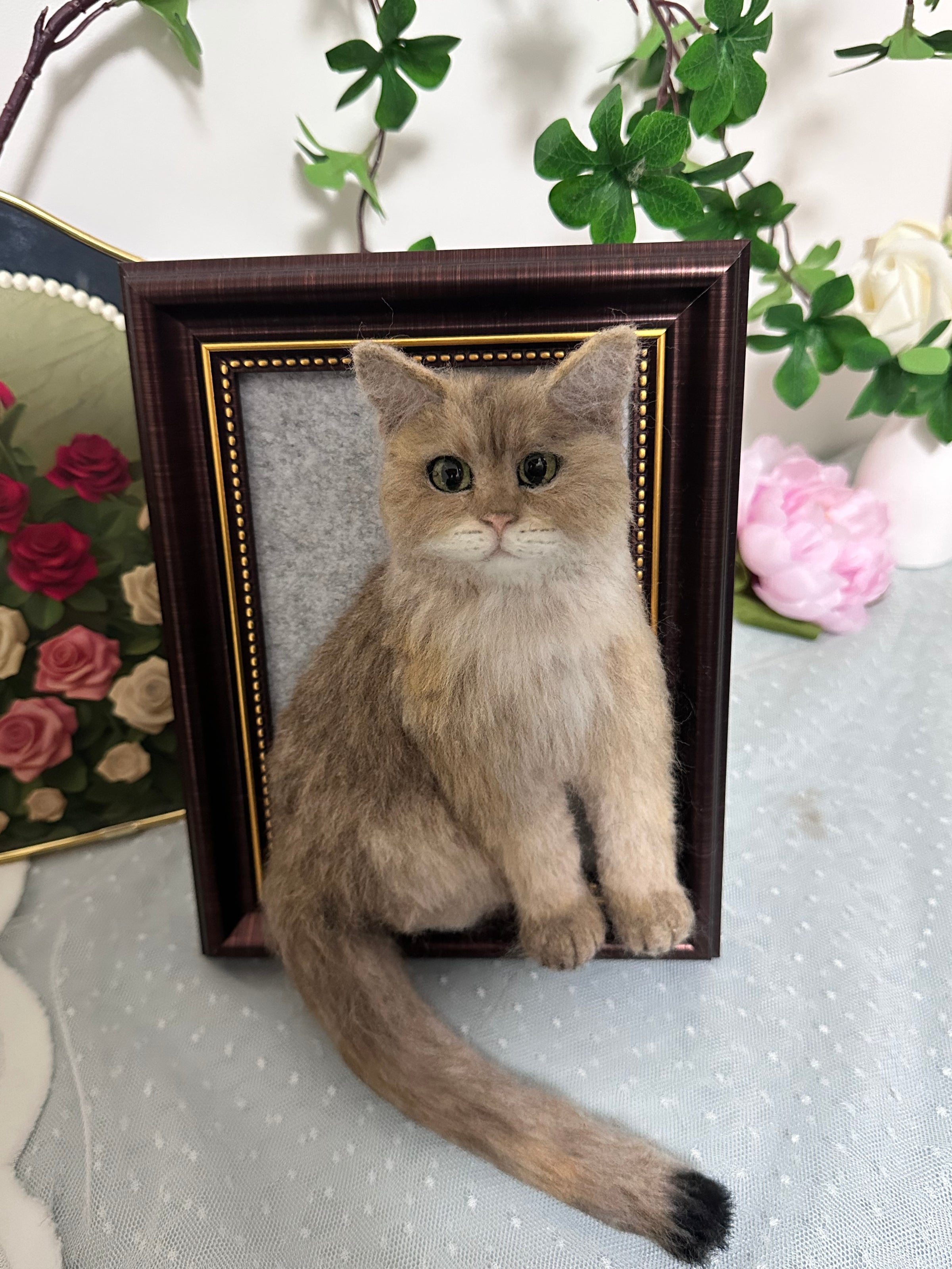 Custom Cat 3D Wool Felt Portrait With Photo Frame | Handmade Memorial Gifts