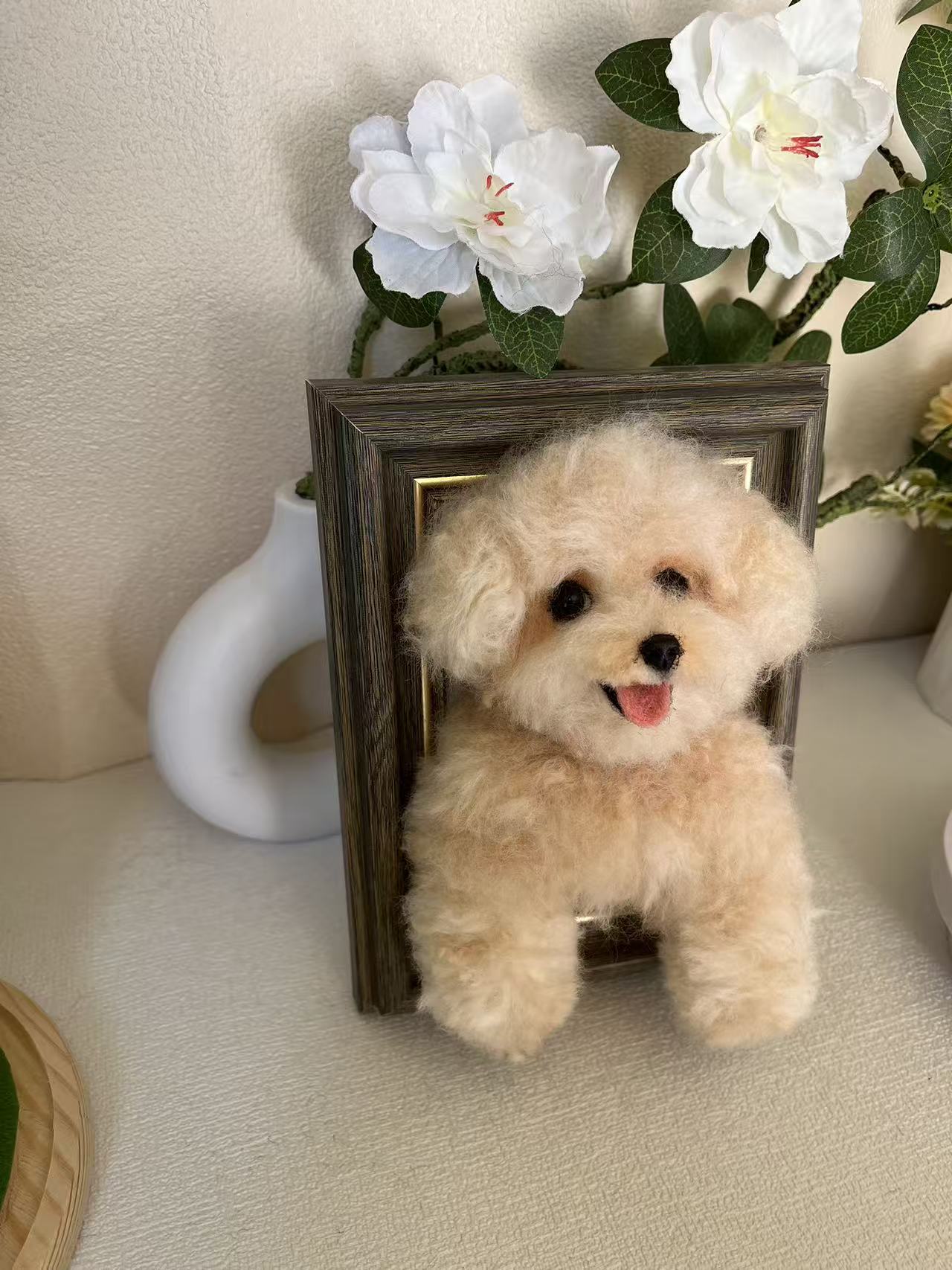 Custom Dog 3D Wool Felt Portrait With Photo Frame | Handmade Memorial Gifts