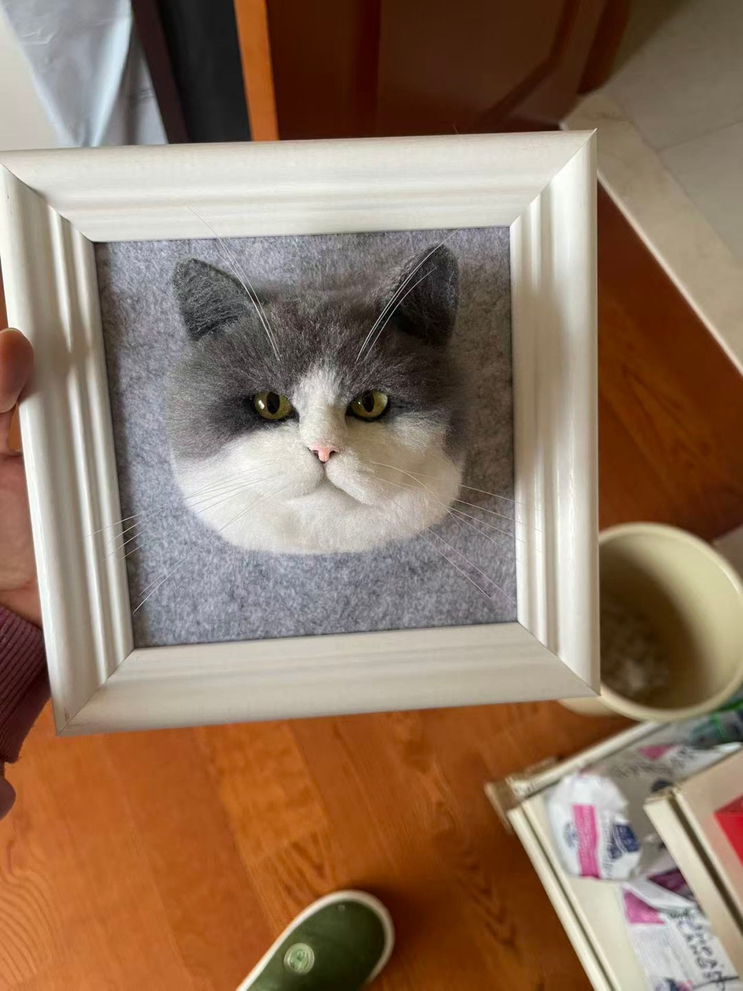 Custom Cat 3D Wool Felt Portrait With Photo Frame | Handmade Memorial Gifts