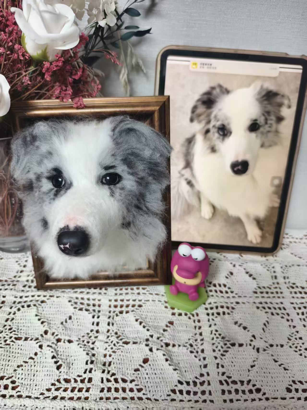 Custom Dog 3D Wool Felt Portrait With Photo Frame | Handmade Memorial Gifts