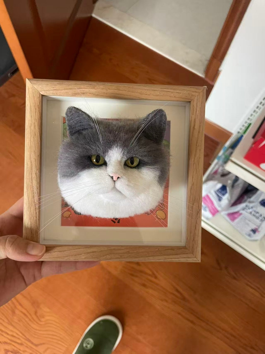 Custom Cat 3D Wool Felt Portrait With Photo Frame | Handmade Memorial Gifts