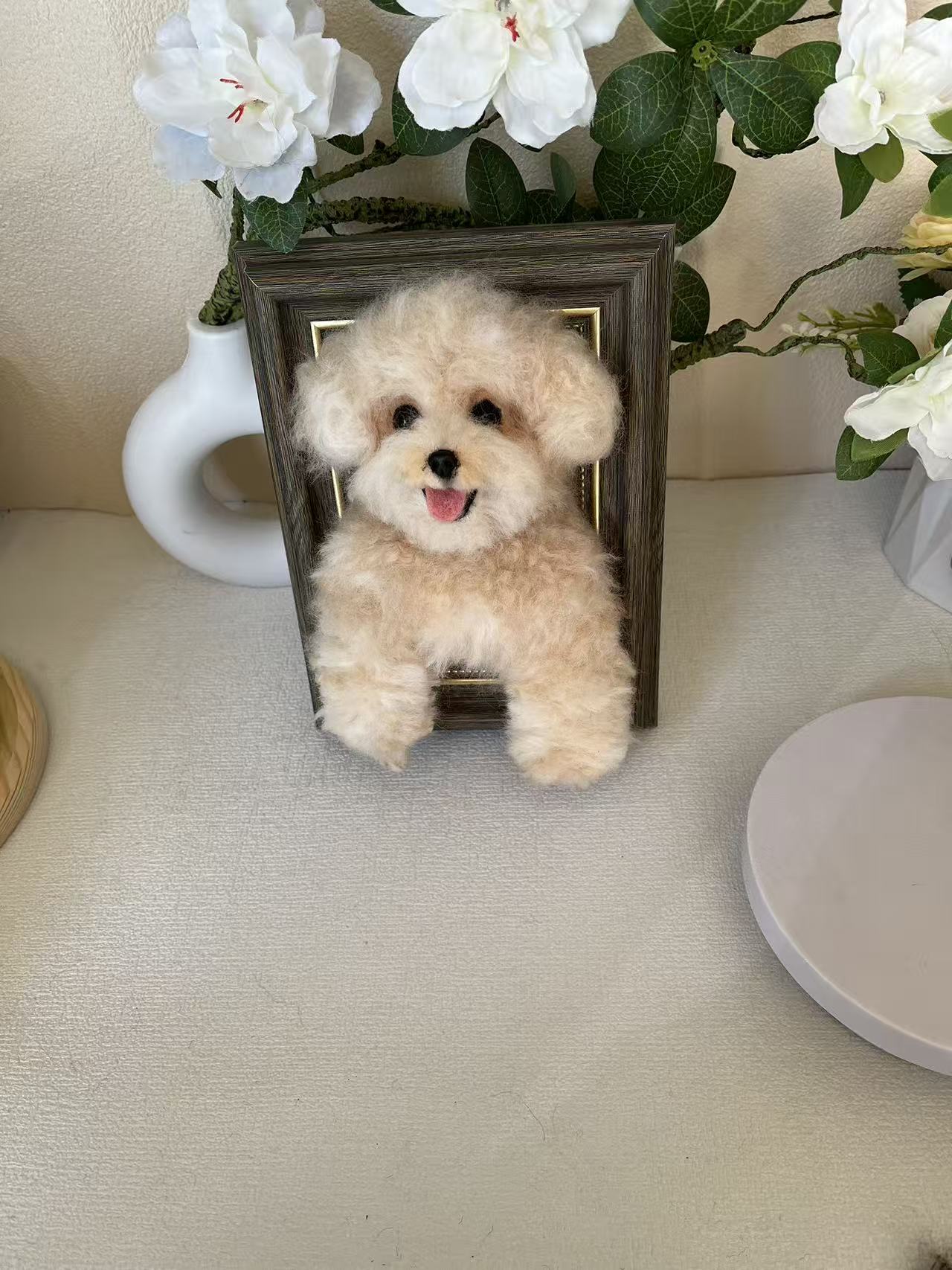 Custom Dog 3D Wool Felt Portrait With Photo Frame | Handmade Memorial Gifts