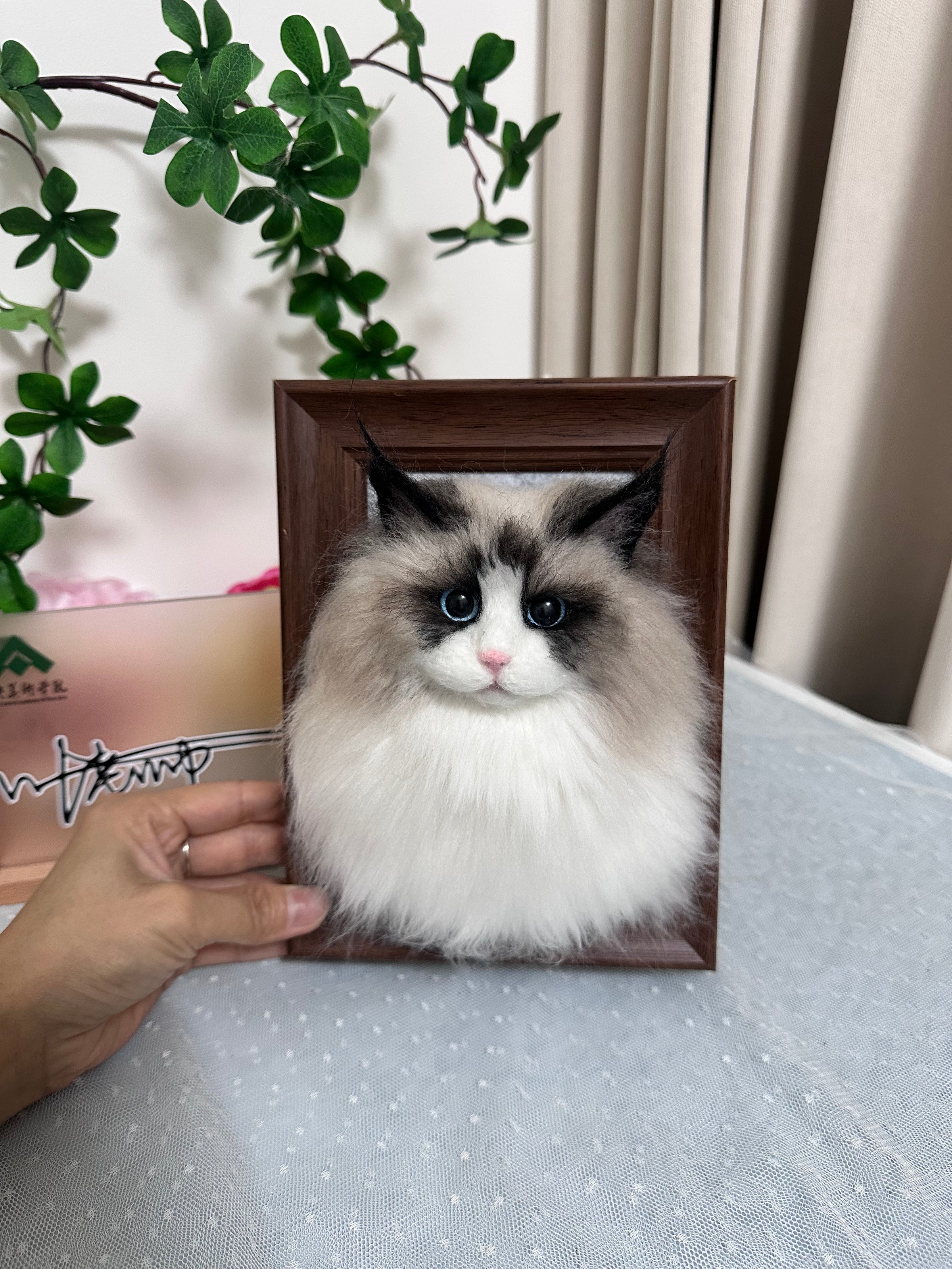 Custom Cat 3D Wool Felt Portrait With Photo Frame | Handmade Memorial Gifts