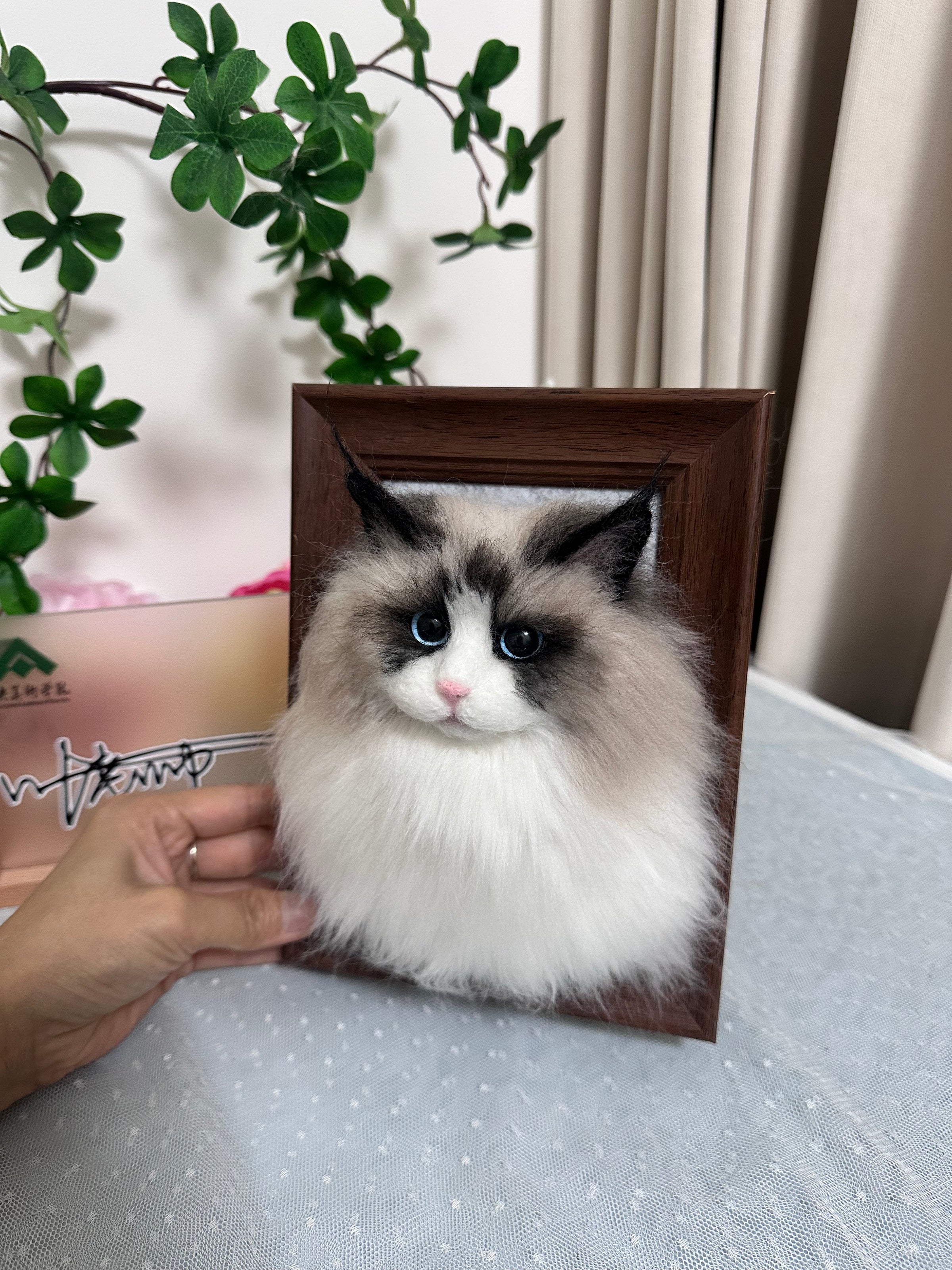 Custom Cat 3D Wool Felt Portrait With Photo Frame | Handmade Memorial Gifts