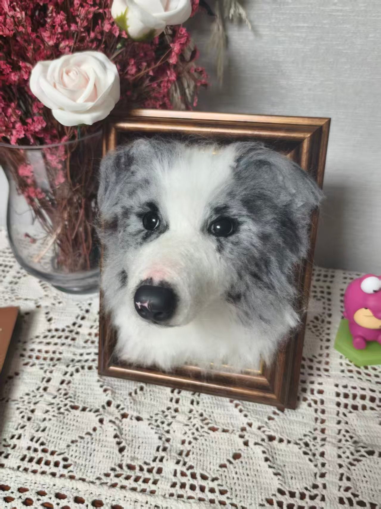 Custom Dog 3D Wool Felt Portrait With Photo Frame | Handmade Memorial Gifts