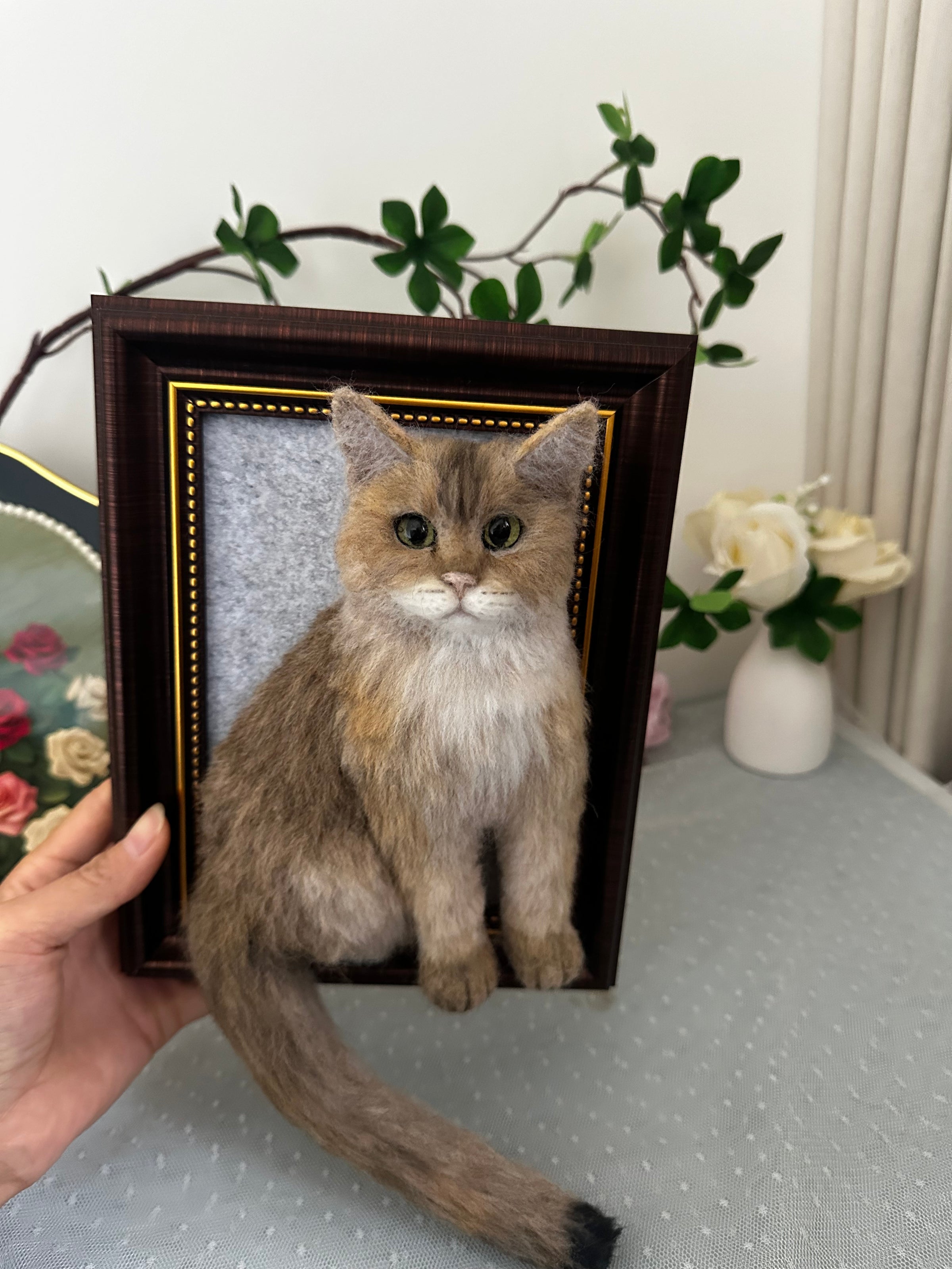 Custom Cat 3D Wool Felt Portrait With Photo Frame | Handmade Memorial Gifts