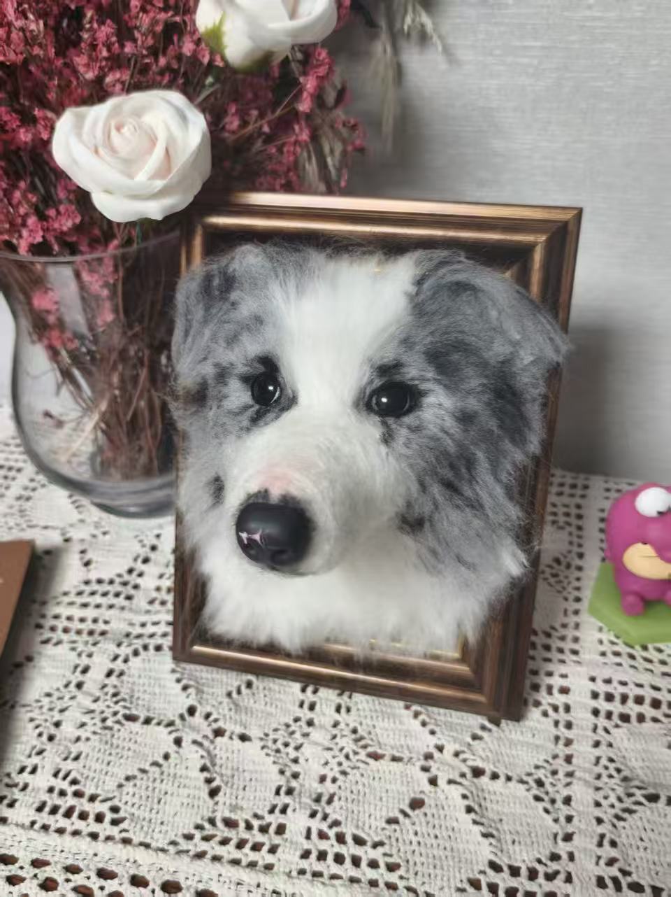 Custom Dog 3D Wool Felt Portrait With Photo Frame | Handmade Memorial Gifts