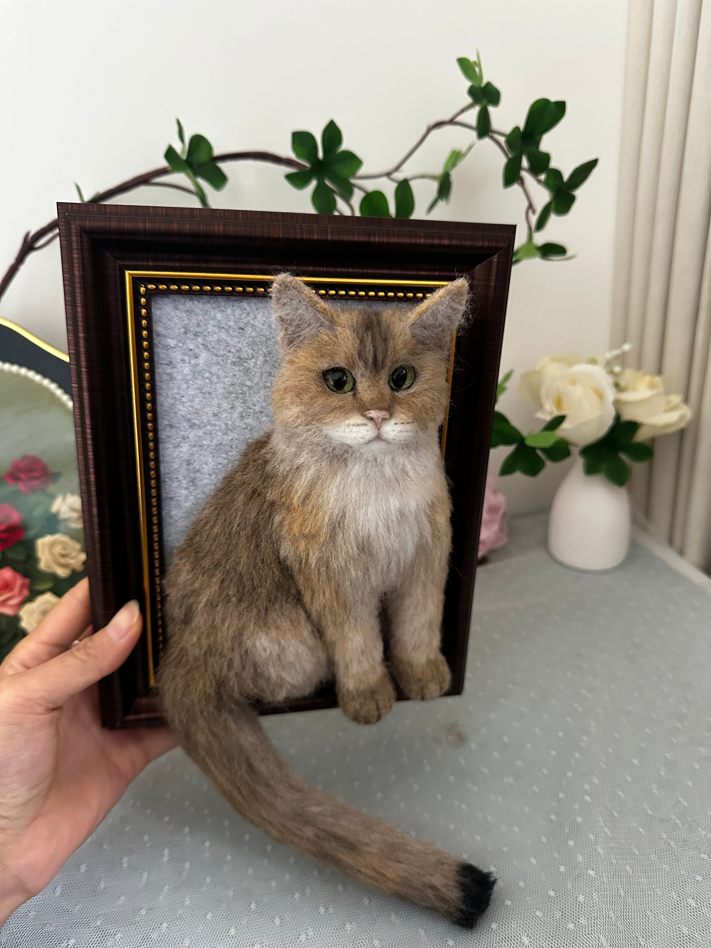 Custom Cat 3D Wool Felt Portrait With Photo Frame | Handmade Memorial Gifts