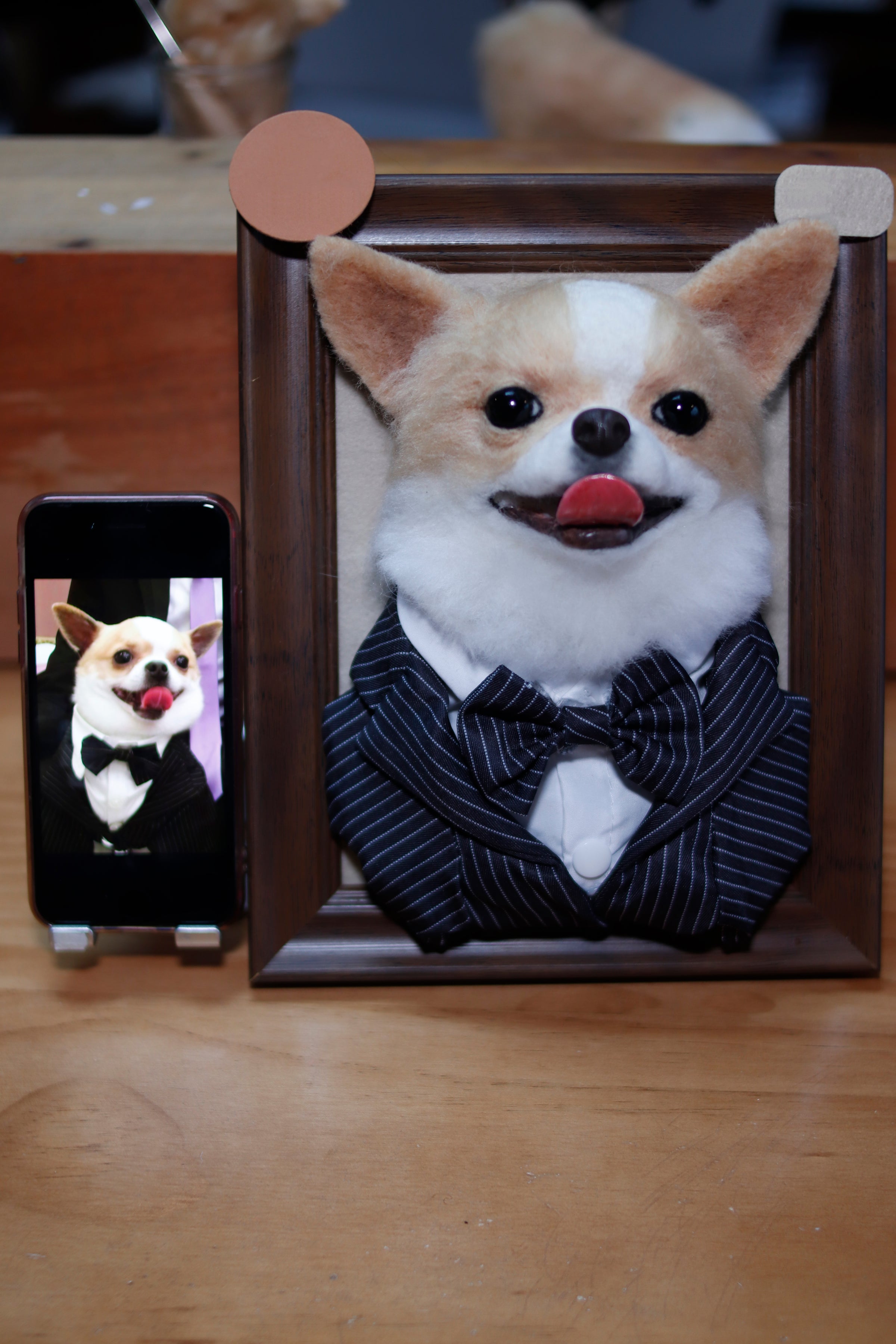 Custom 3D Wool Felt Portrait Pet Half Body Poseture With Photo Frame
